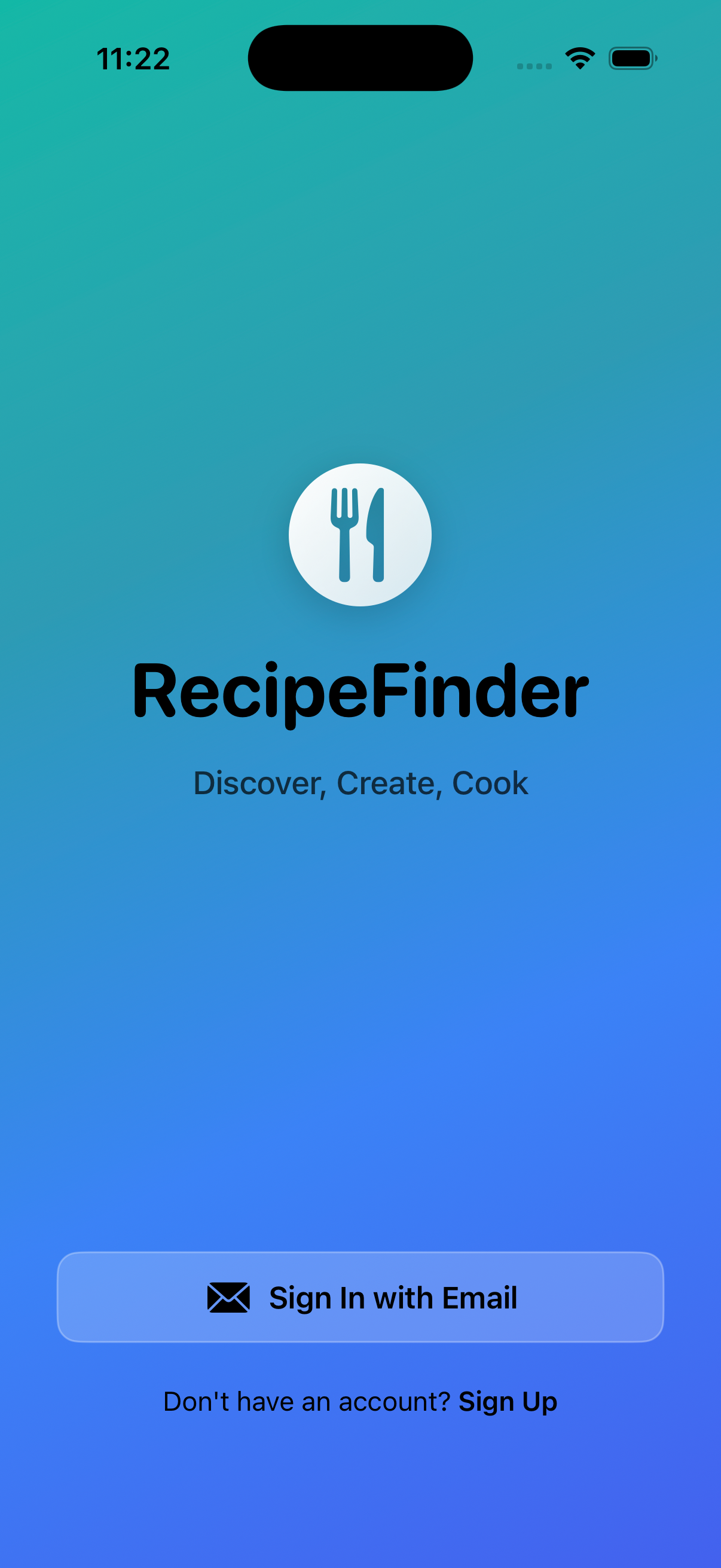 RecipeFinder App - Home Screen